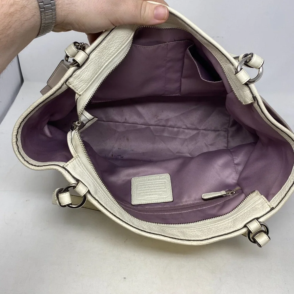 Coach Madison Phoebe‎ Cream Taupe Pebbled Leather Shoulder Bag Purse F31303